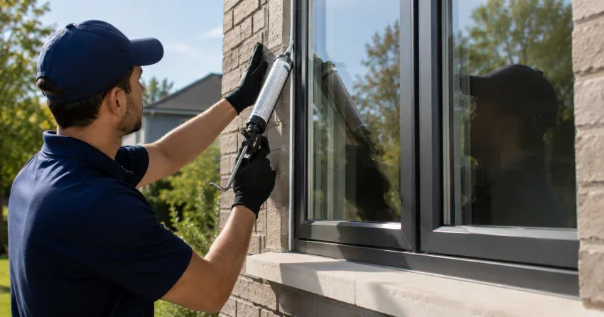Aluminum window frame with double glazed insulated glass unit installed in a residential wall in Pine River South, Angus