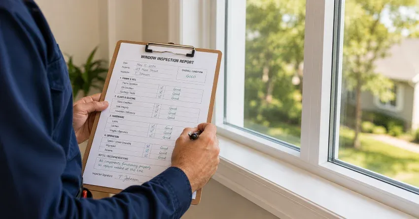 technician inspecting window seal and frame in Pine River, Angus