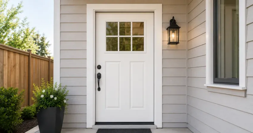 technician installing exterior door frame in Angus