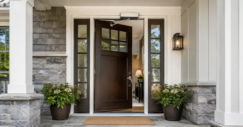 residential automatic door opener installed on exterior entry door in Angus