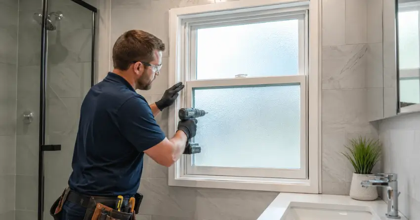 frosted glass installation bathroom window in Pine River, Angus