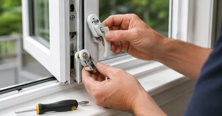 technician performing broken window repair Angus on a sliding window