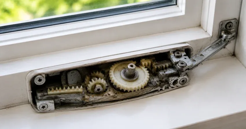 technician replacing casement window crank operator in Pine River South, Angus home